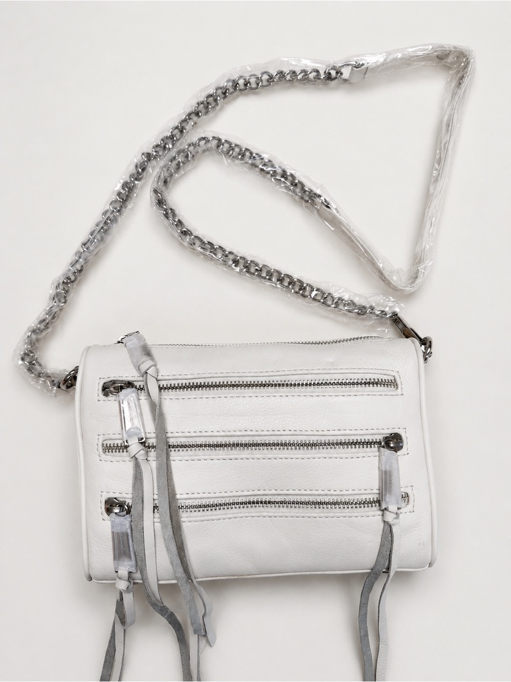 NWT Rebecca Minkoff White Leather 5-Zip Moto Crossbody Bag